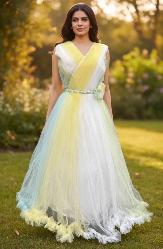 Gorgeous  Partywear Net gown XL 42 Long Gown|Gender Reveal|maternity |ready to ship