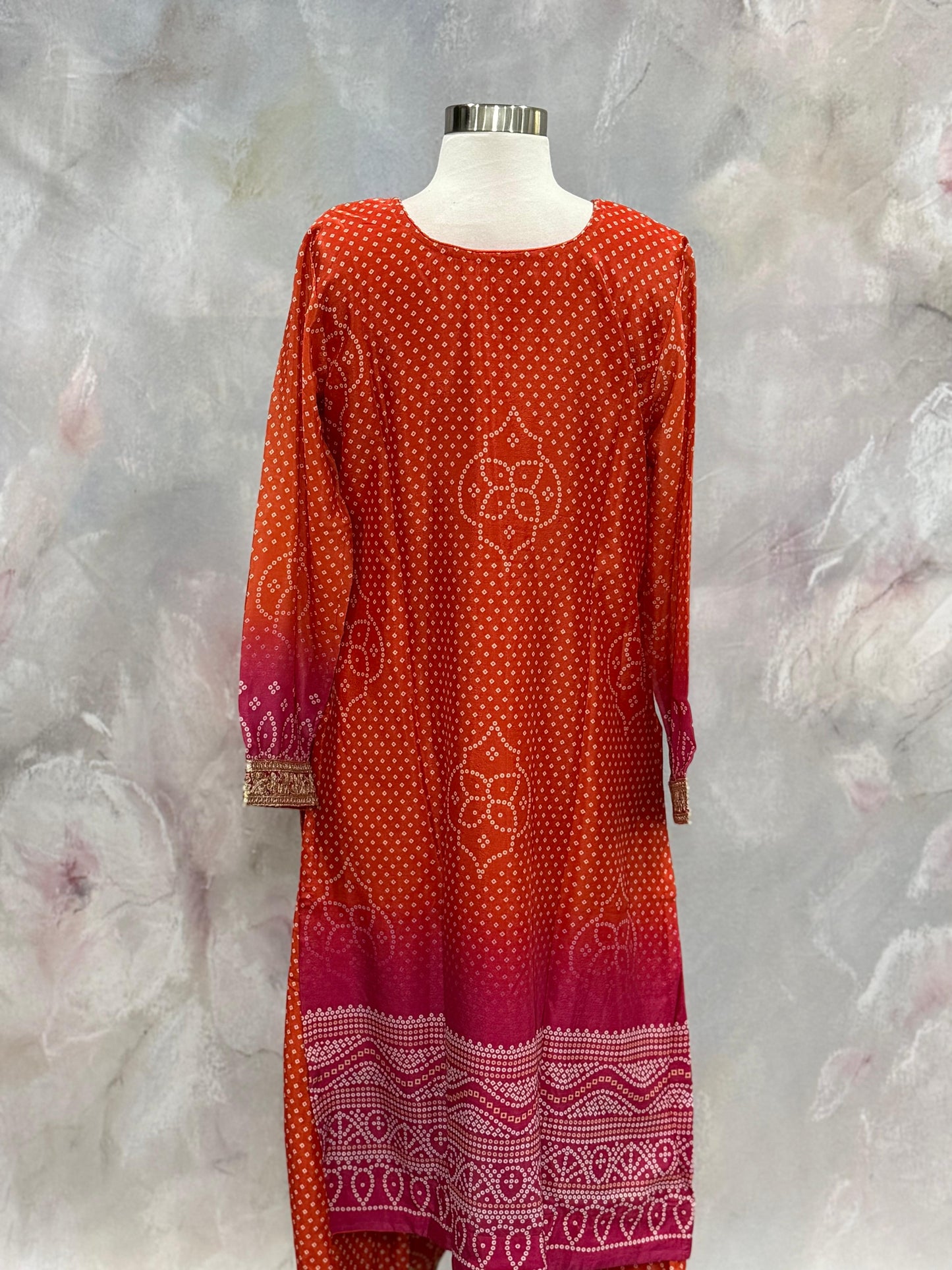 Pure Chinon dual shade orange and pink  Partywear  Palazzo Suit set sequence  Work  (Size 44) ready to ship USA, Wedding, Partywear outfit