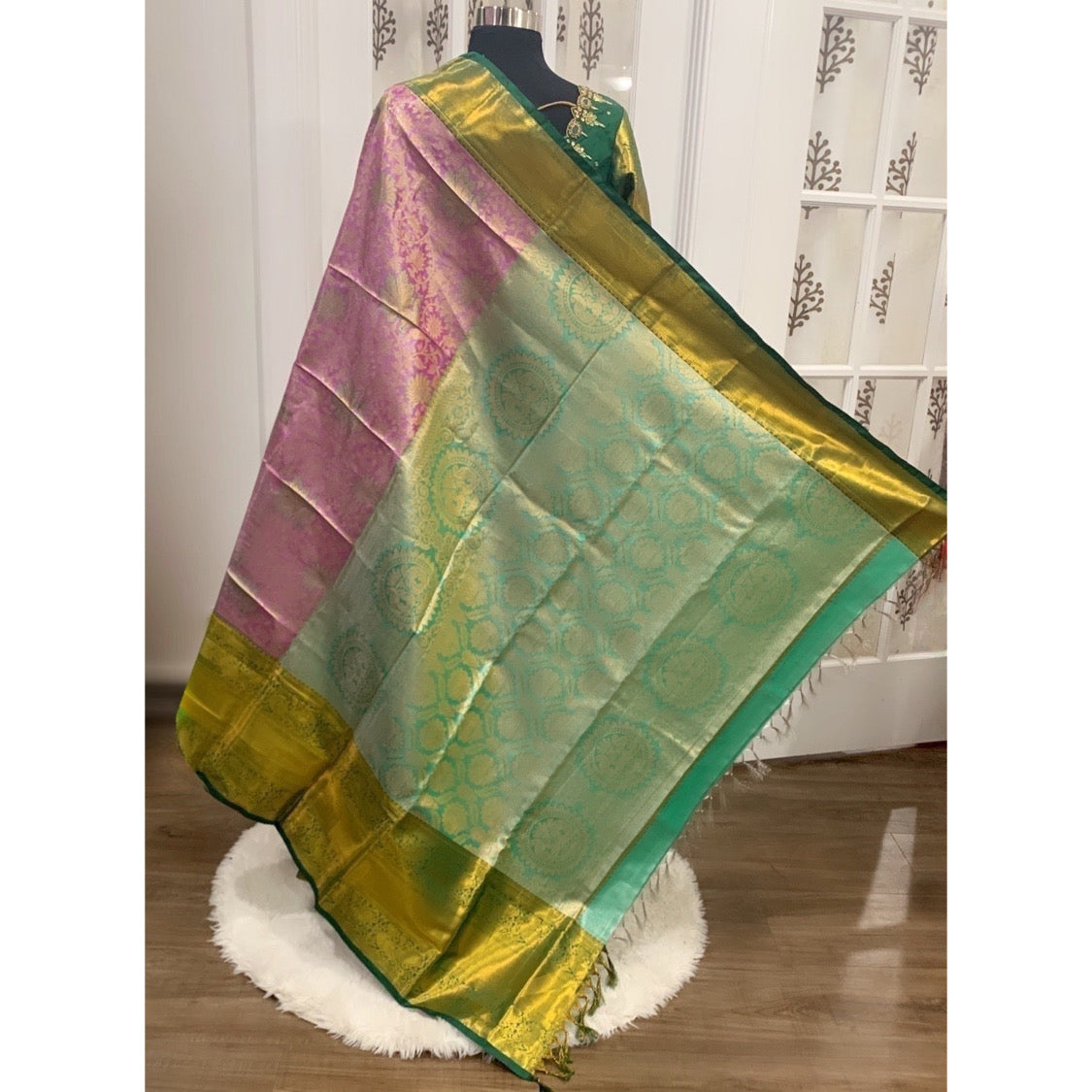 Stunning Kanchi Pattu saree with elegant Maggam work blouse fully stitched size 38-42