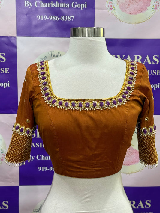 Beautiful Customized Hand work/ Maggam blouse with Laxmi Pendant for this Festive Season size 38-42.