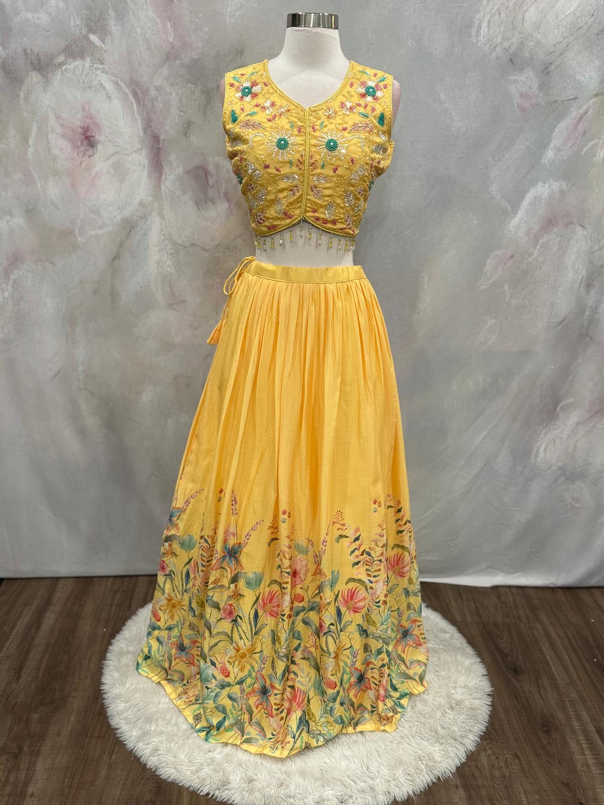 Yellow Haldi Lehanga set with elegant sequence and bead hand work size Medium 38 size for festival, wedding , haldi function