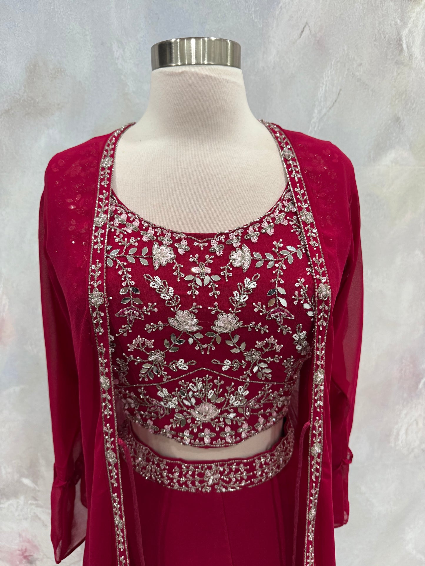 Beautiful party wear Crop top Palazzo set with the jacket. Available size is 36.