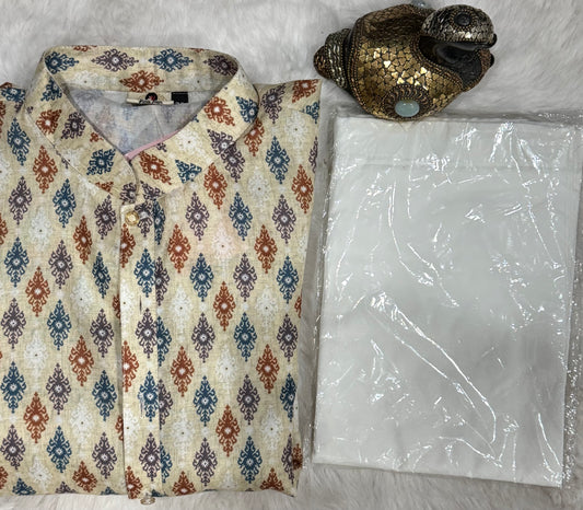Mens printed cotton kurta available in size Small 36 and Medium 38