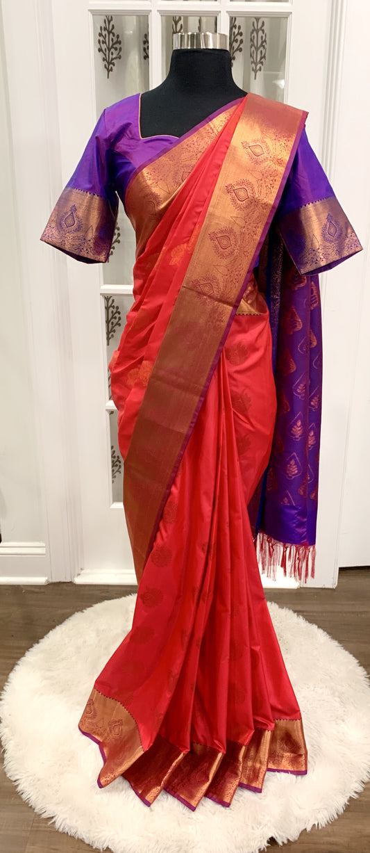 Elegant Kanchi Pattu saree with stitched blouse size 40 upto 44