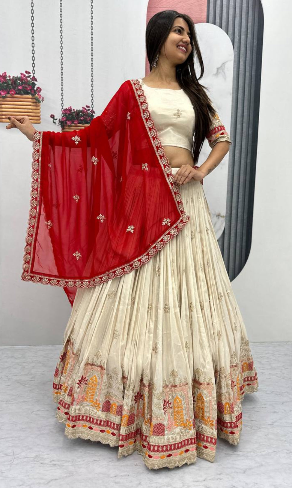 Elegant Off White Banarasi Tissue Silk Wedding Lehenga Choli – Heavy Embroidery & Sequin Work – Size Medium 38 , chaniya choli, ready to ship usa (Copy)