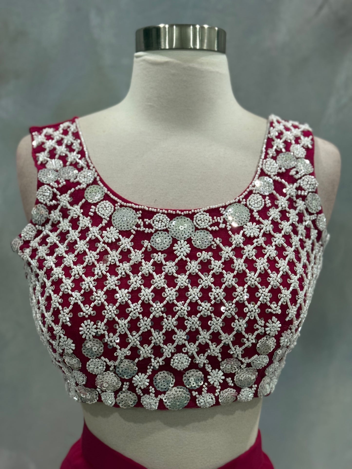 Elegant Pink Indowestern Drape style Lehanga with work top in Georgette fabric easy to wear wedding Partywear dress size 36