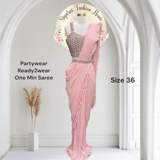 💗 Ready2wear & Party Perfect! Slip into this gorgeous pink one-min saree and turn heads instantly ✨💃 Size 36 | Limited Stock! DM to grab yours now!