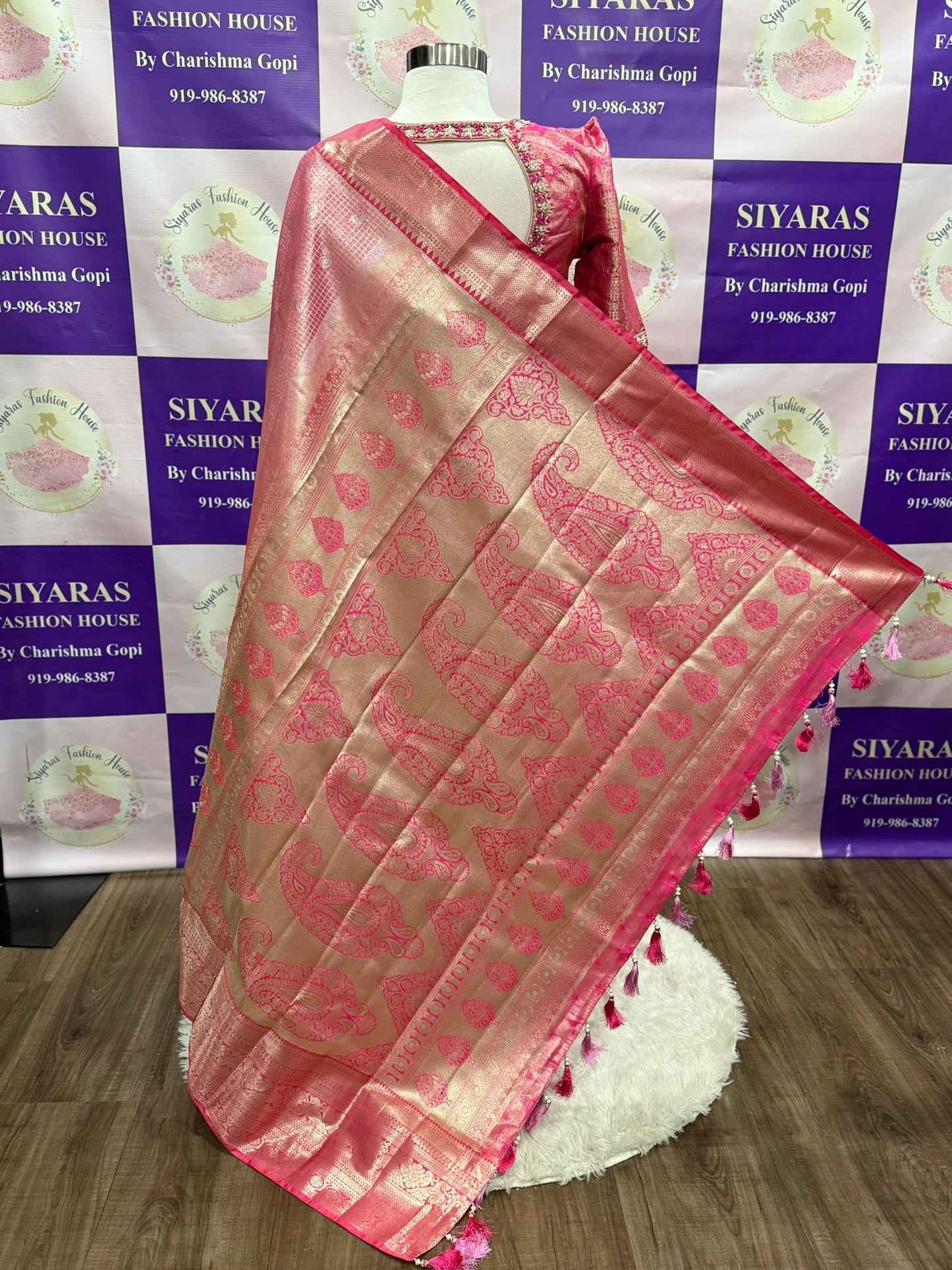 Traditional yet chic style in this kanchi tissue Saree with kanchi border and a stitched Maggam work blouse.
Size 38/40.

Pico and fall done with tassels.
Ready to ship quickly from Nc. 
Buy soon and price changes coming soon.
