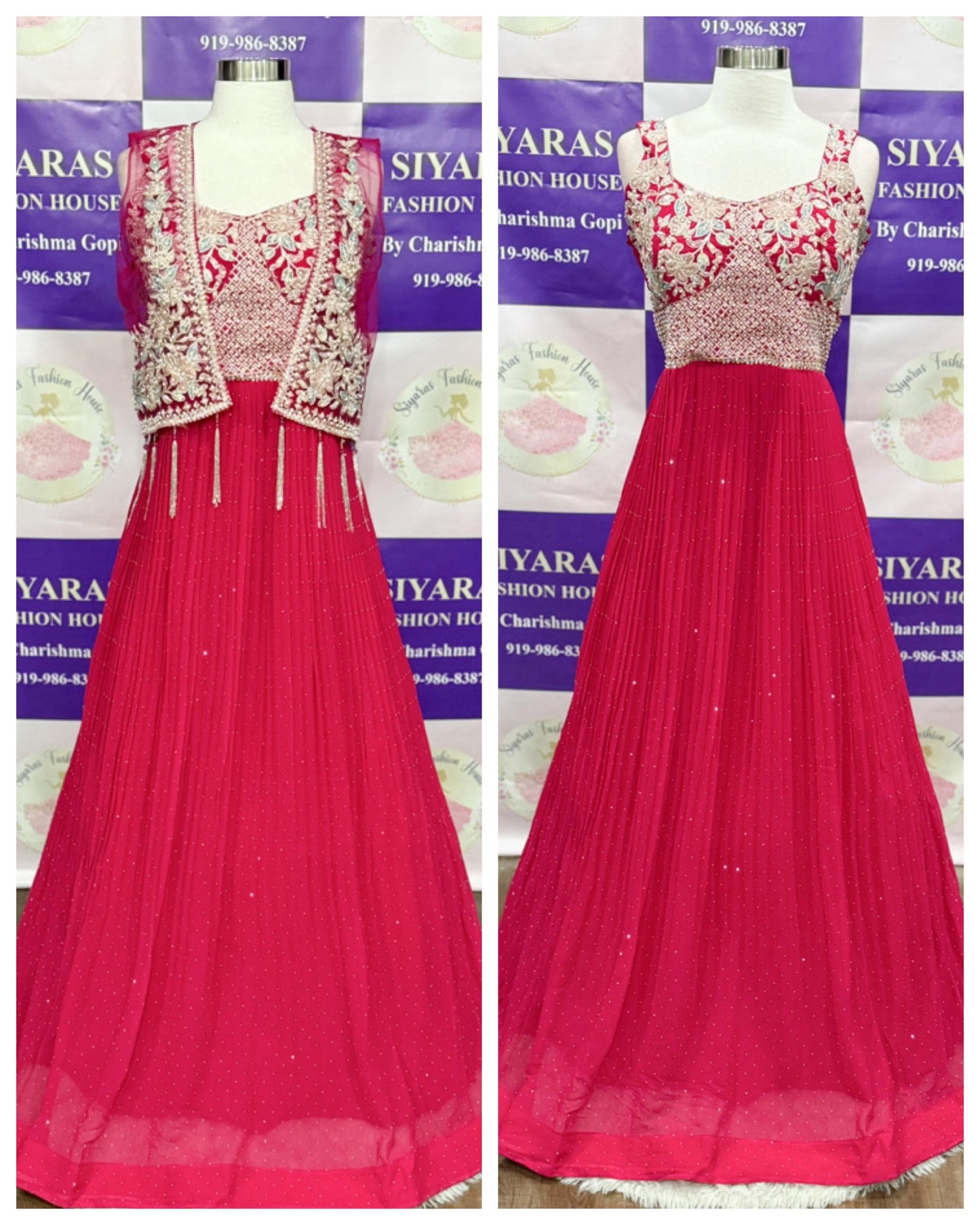 Crafted with shimmering stone & sequin detailing, this flowy floor-length gown exudes sheer elegance and charm. Perfect for weddings, receptions, and festive parties 🎉

Size: Large 40 and XXL 44