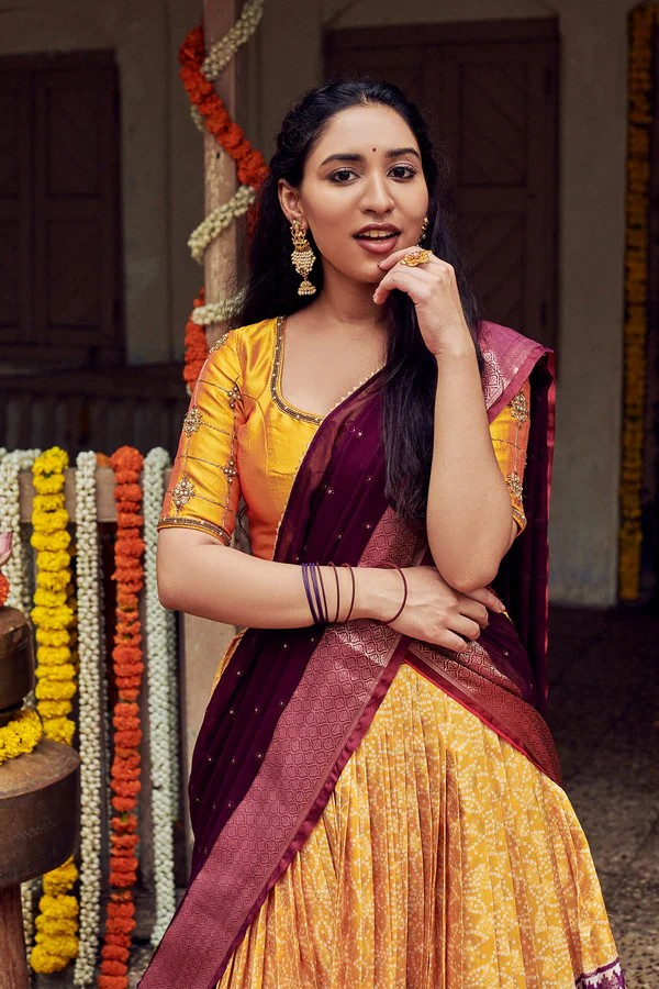 Traditional Half Saree – Fusion of Tradition and Contemporary Style | Pattu Half Saree | Size 36 | langa voni| teens| half saree women