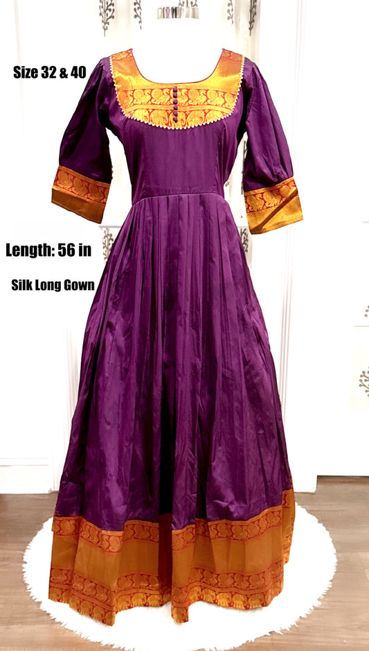 Silk traditional Long gown in green and lavender color for Mom n Daughter combo.