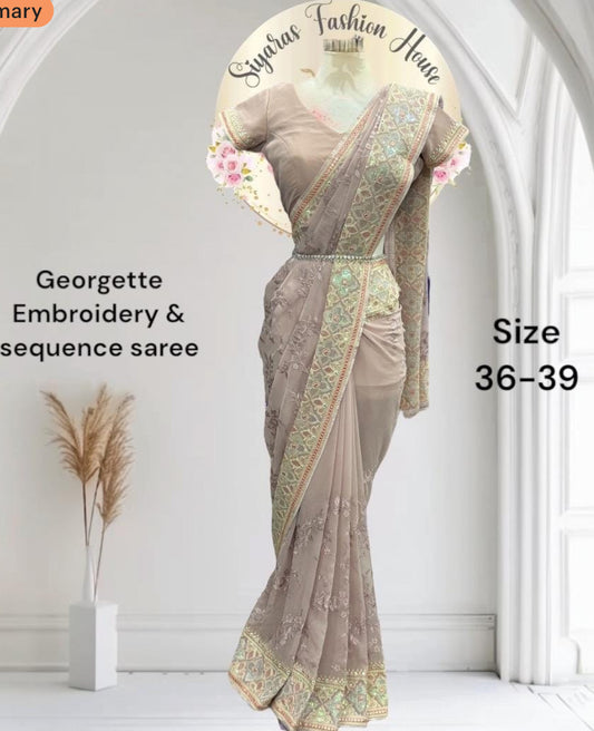 Beautiful Pastel georgette embroidery and sequence saree. Size 36 upto 39
