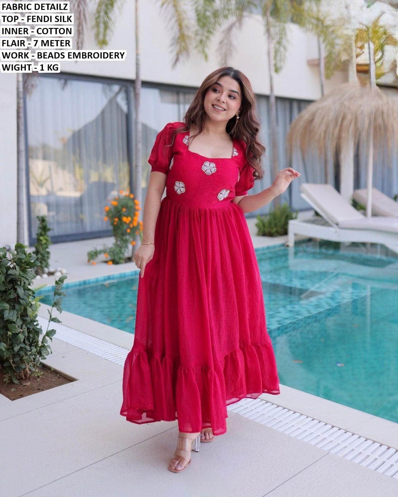 Beautiful Partywear / summer gown Fendi silk beads embroidery size 38 and 42 flair 7 mtr