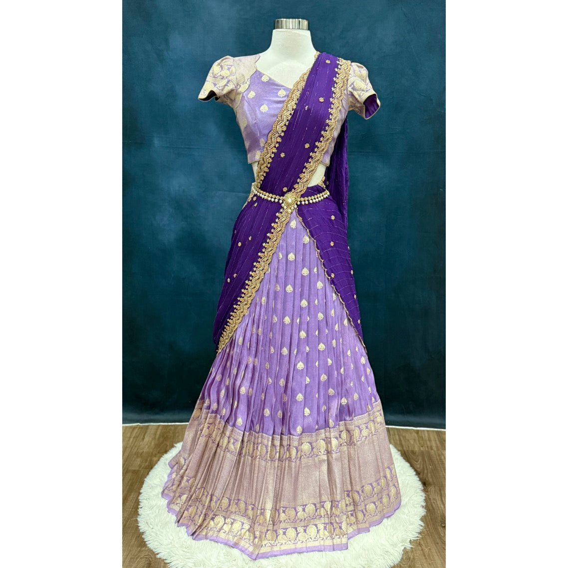 Gorgeous lavender Tissue Half Saree for teens size 34