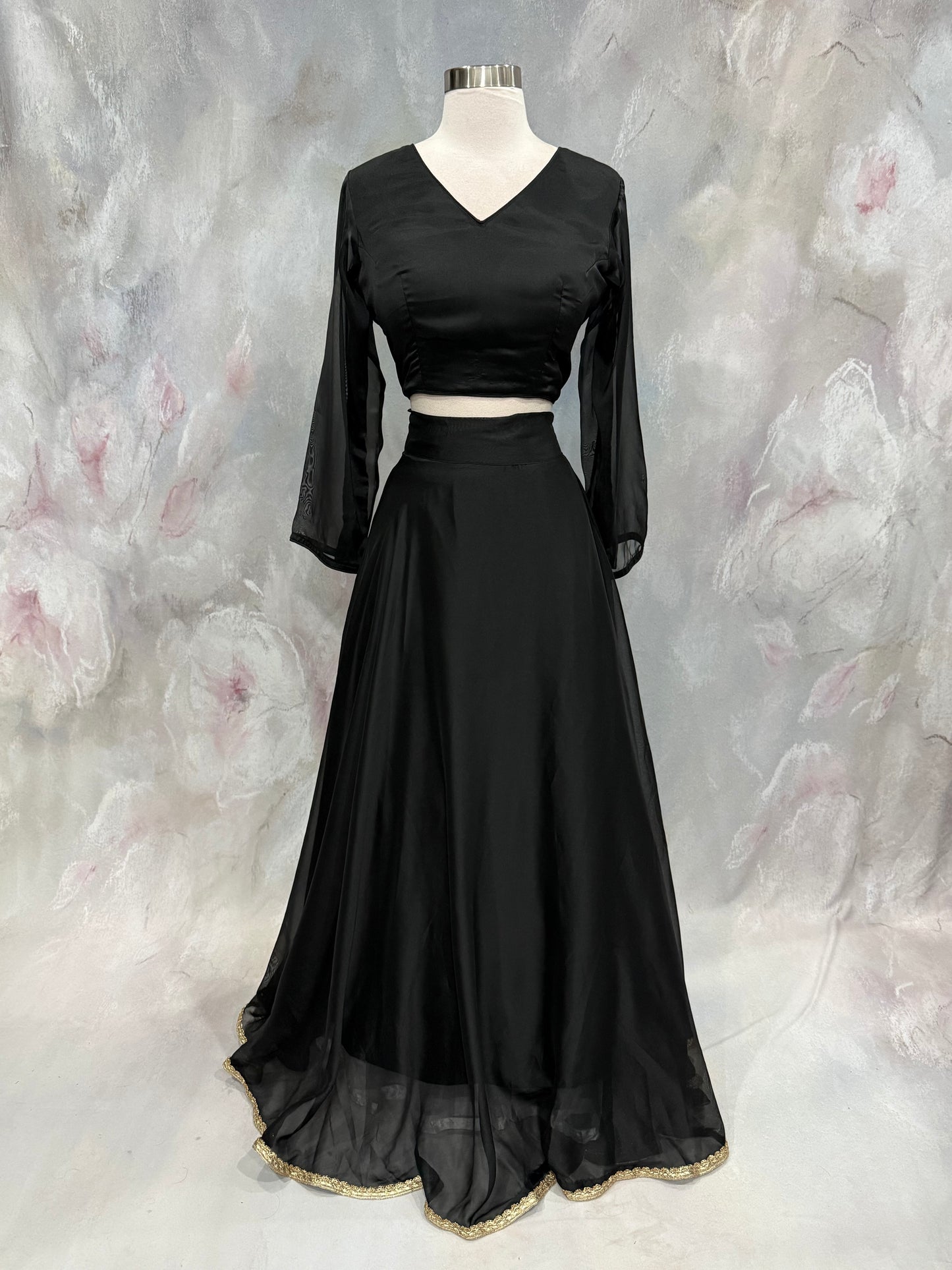 Beautiful Black  Silk lightweiight Lehanga choli with  lace border dupatta  size 38-42 ready to ship