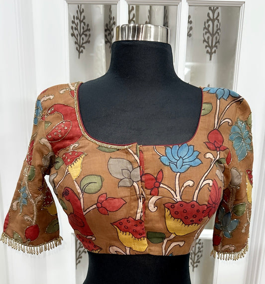 Pure Pen Kalamkari had work blouse. Available in size 36 to 42