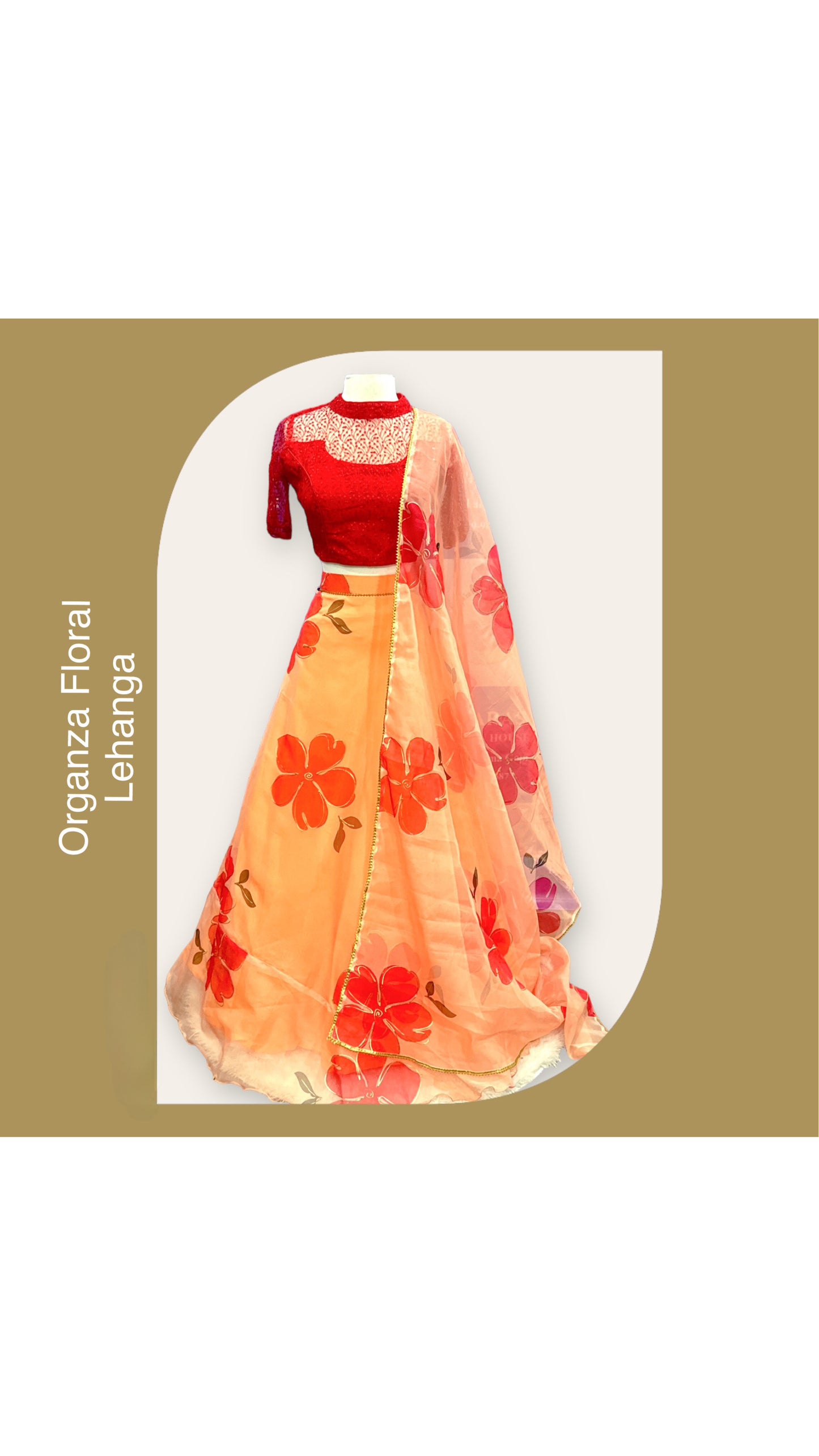 Beautiful customised Floral Print organza Lehanga with designer blouse with Organza dupatta