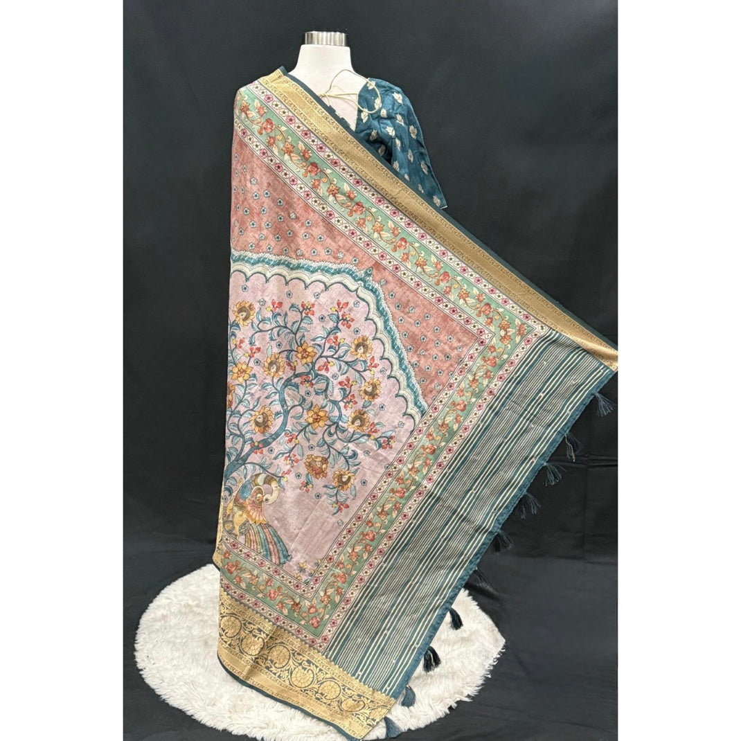 Stunning Kalamkari Silk Saree with stitched blouse size 40