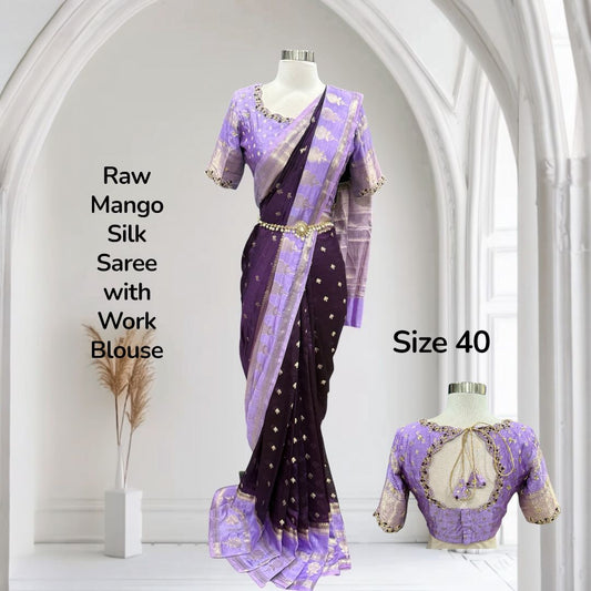 Gorgeous raw mango silk Saree with elegant Maggam work stiched blouse size 38 to 42 ready to ship wedding reception