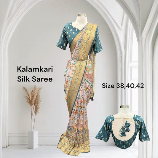 Stunning Kalamkari Silk Saree with stitched blouse size 40