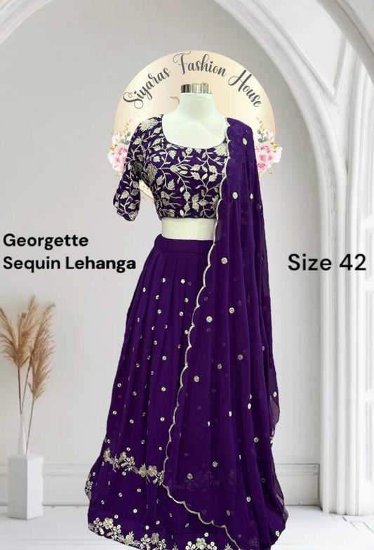 Elegant fully stitched  Putple Georgette Lehanga Choli USAsize 42  with  sequence work with matching dupatta for wedding ready to ship USA