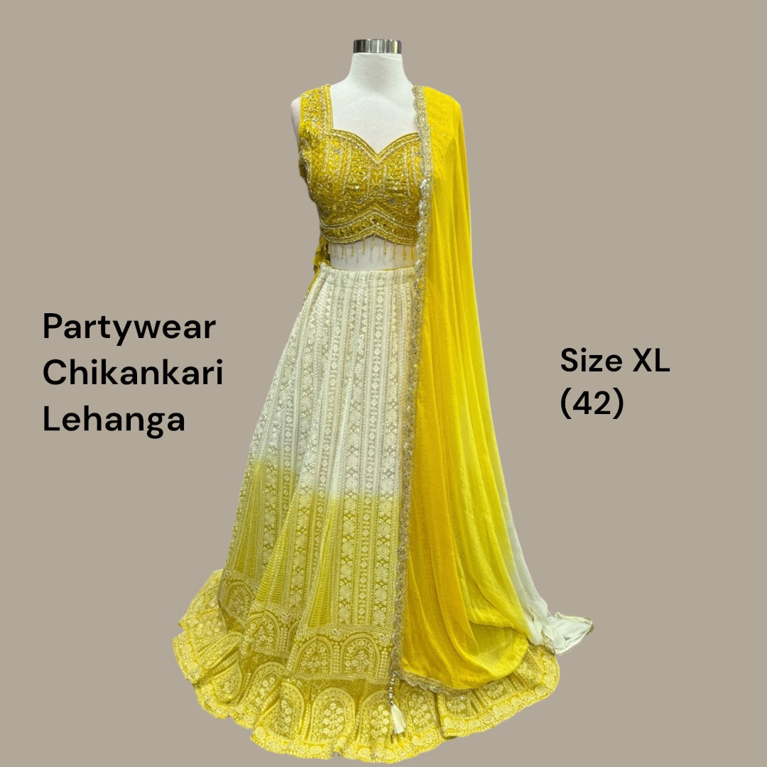 Gorgeous yellow chikankari Lehanga dual shade with  matching dupatta XL 42, weeding Partywear Dress Ready to ship  USA from NC