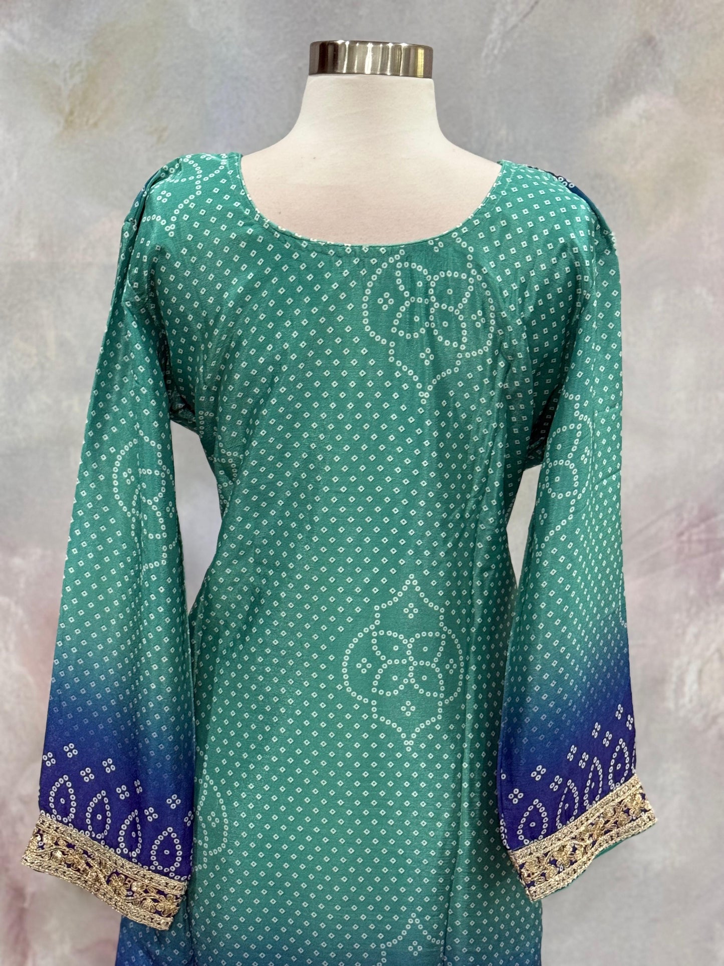 Pure Chinon dual shade light green and blue  Partywear  Palazzo Suit set sequence  Work  (Size 44) ready to ship USA, Wedding, Partywear outfit