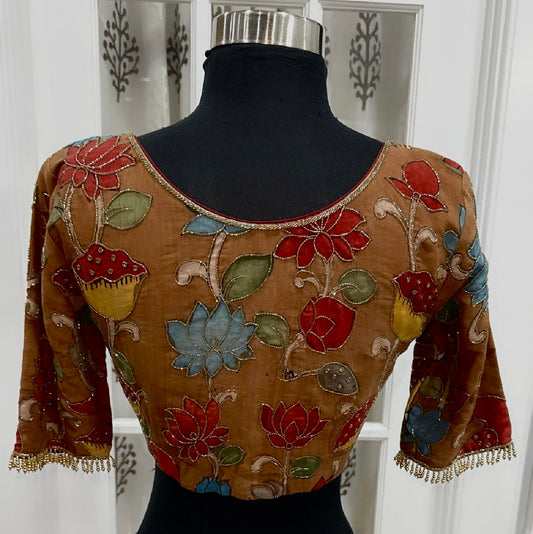 Pure Pen Kalamkari hand work blouse. Available in size 36 to 42