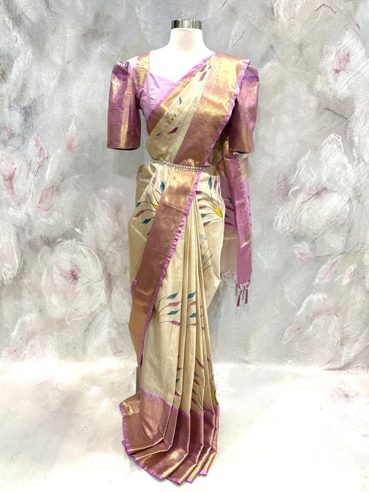 Kanchi Tissue Silk Saree with Stitched Designer Blouse Size 36-40 | Kanchipuram Gold Zari Wedding Saree | South Indian Bridal Festive Wear