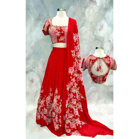 🌸Opulent yet effortless, Gorgeous Lehanga designed for the modern muse ✨
Size 38-44

This lehenga is pure elegance with a romantic twist 🌹✨
A vibrant red georgette lehenga flows beautifully with soft pleats, giving it that graceful, airy movement.
