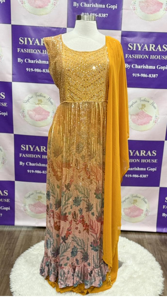 Gorgeous sequence Nyra cut 3 pc Partywear Dress size 3XL  46 sleeves can be attached  Festive & Wedding Guest Outfit in yellow/mustard color