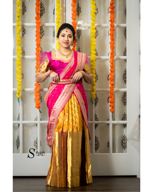 Beautiful Premium Pure Kanchi Pattu Lehenga/ half saree for half sare function/ wedding occasion. Fits size 34 to 38