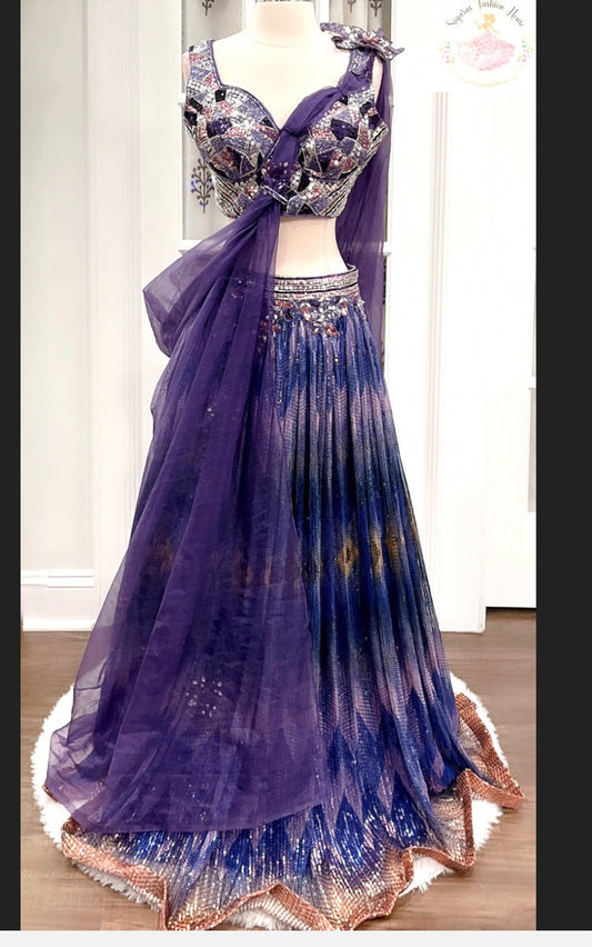 Heavy sequence wedding or Reception lehanga  in Blue color with heavy work on top perfect grand function Peagent Partwear Dress USA