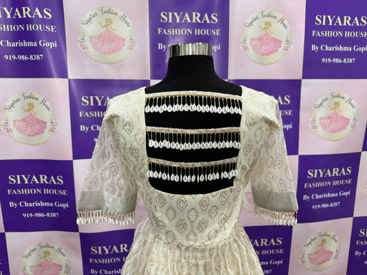 Beautiful Traditional Chikankari long gown with hanging embellishments available in size XL