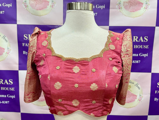 Gorgeous Customized Tissue Half Sarees with Maggam work/Hand work blouse for Teens/Adults. Available in size 34 to 38