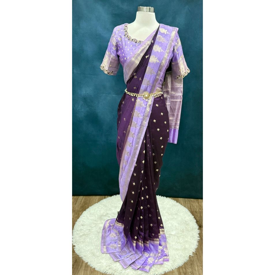 Gorgeous raw mango silk Saree with elegant Maggam work stiched blouse size 38 to 42 ready to ship wedding reception