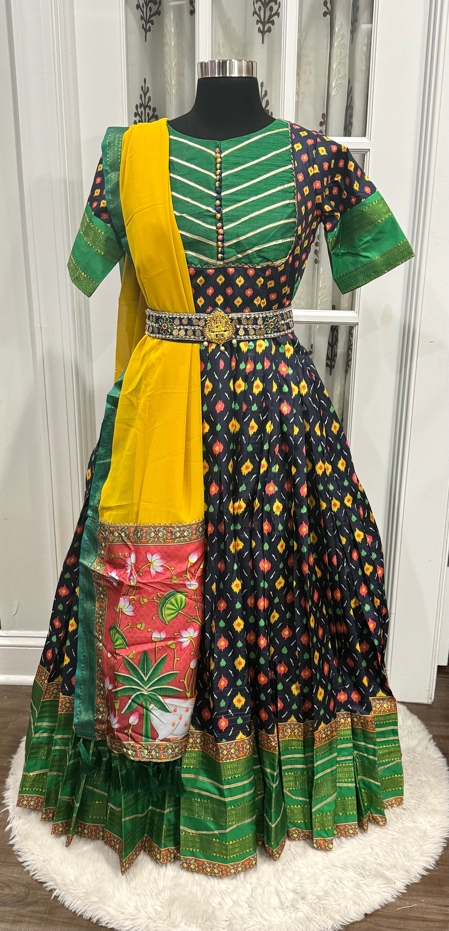 Latest Beautiful  Silk gown with Maggam work Belt , Ready to ship from NC