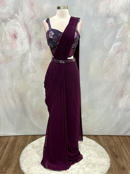 Gorgeous Corset Drape style lehanga wine color size 36, hand work blouse, desginer cocktail wedding parytywear dress ready to ship