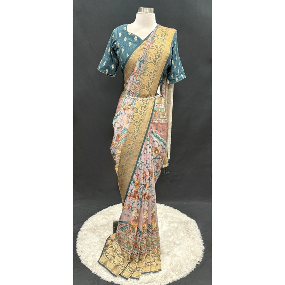 Stunning Kalamkari Silk Saree with stitched blouse size 40