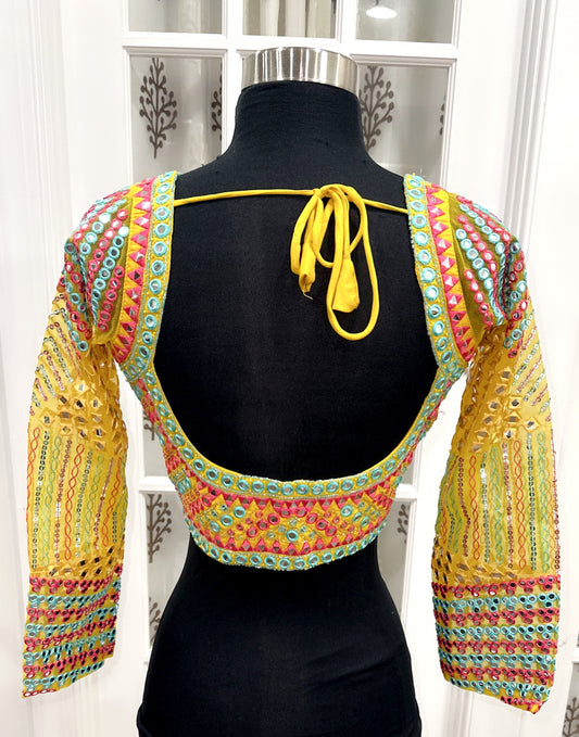 Chic and Trendy Haldi yellow Sharara set, adorned with stunning mirror work comes with attached dupatta size 40/42