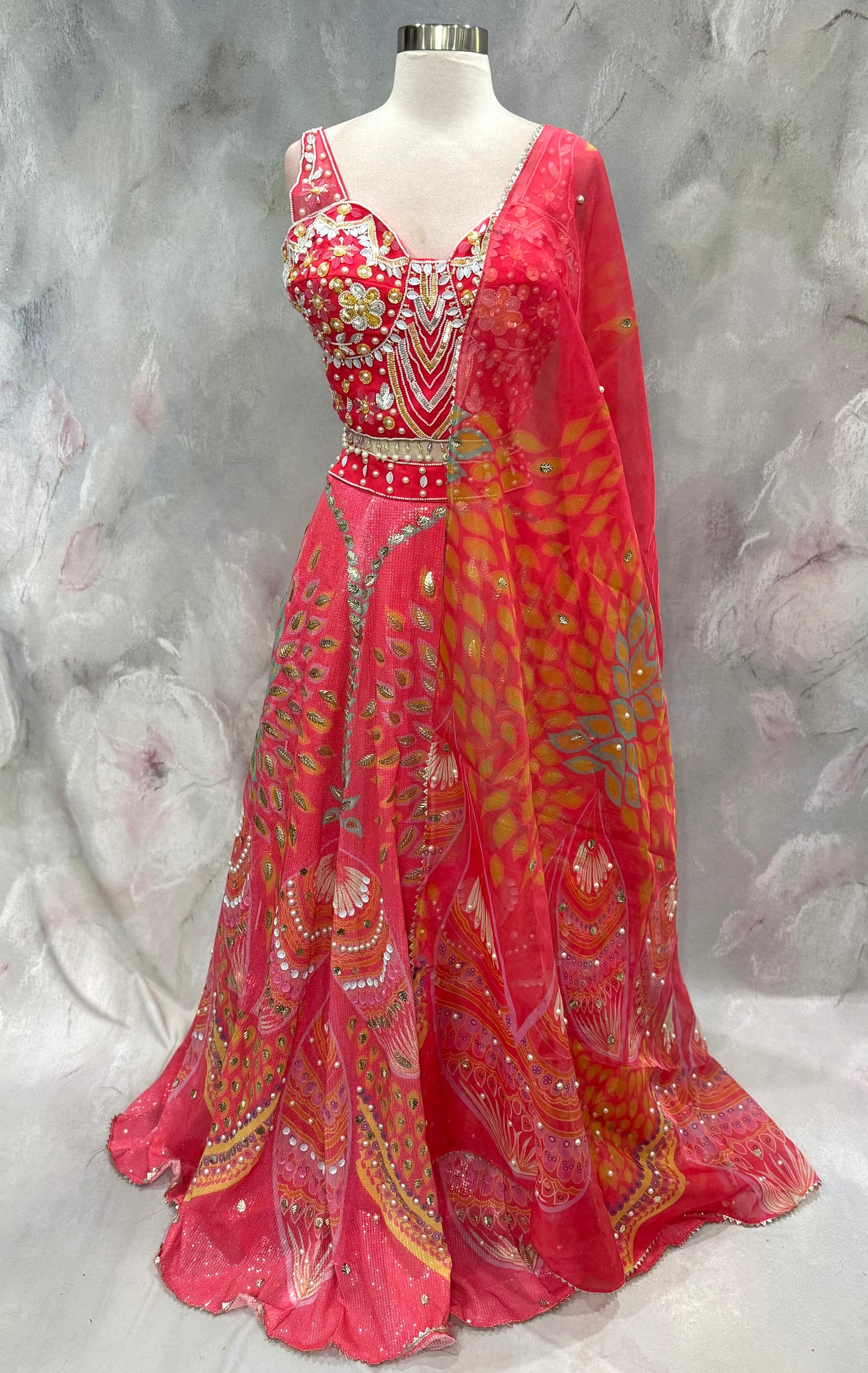 Luxury IndoWestern lehanga featuring exquisite handcrafted embellishments wedding/ Party wear collection . Available in size 38
