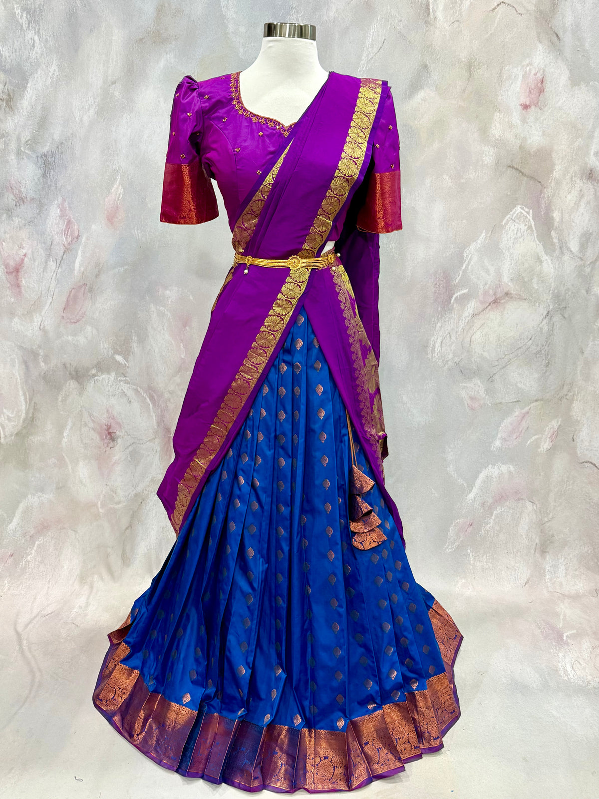 Beautiful Customized Kanchi Pattu half saree. Available in size 36 to 40