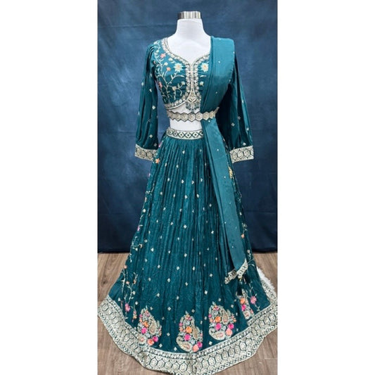 Beautiful party wear lehenga with colorful embroidery and sequins. Available in size 40.