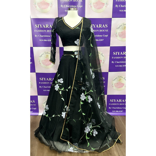 Beautiful customised Floral Print organza Lehanga with designer blouse with Organza dupatta