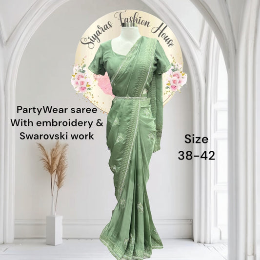cocktail PartyWear saree, Featuring exquisite embroidery & Swarovski work Perfect for your special occasions! 
Size 38-42