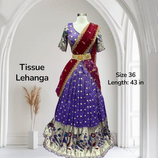 Gorgeous  Tissue Half Sarees with stitched  blouse for Teens/Adults. Available in size 36 length 43 Ready to ship USA