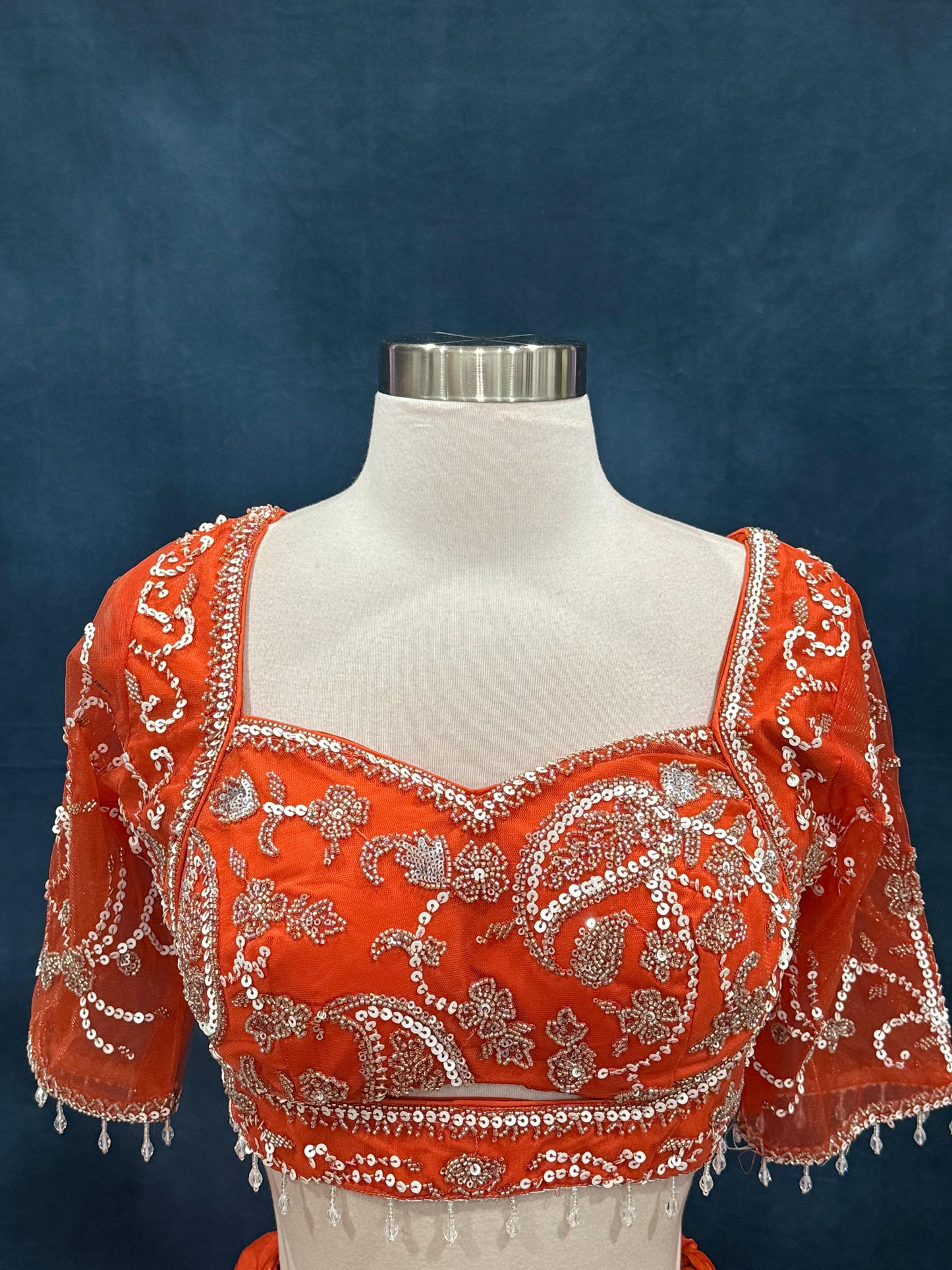 Beautiful Orange Lehenga with a drape perfect for any occasion 😍. Available in size 36/38. Alterations available.