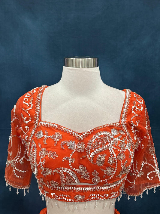 Beautiful Orange Lehenga with a drape perfect for any occasion 😍. Available in size 36/38. Alterations available.