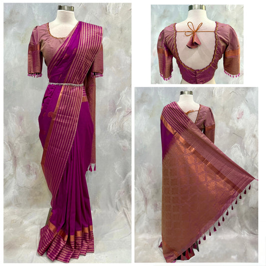 💜 Draped in grace, woven with heritage. Our customized Kanchi Sarees are designed just for you. Available size is 38 to 40.