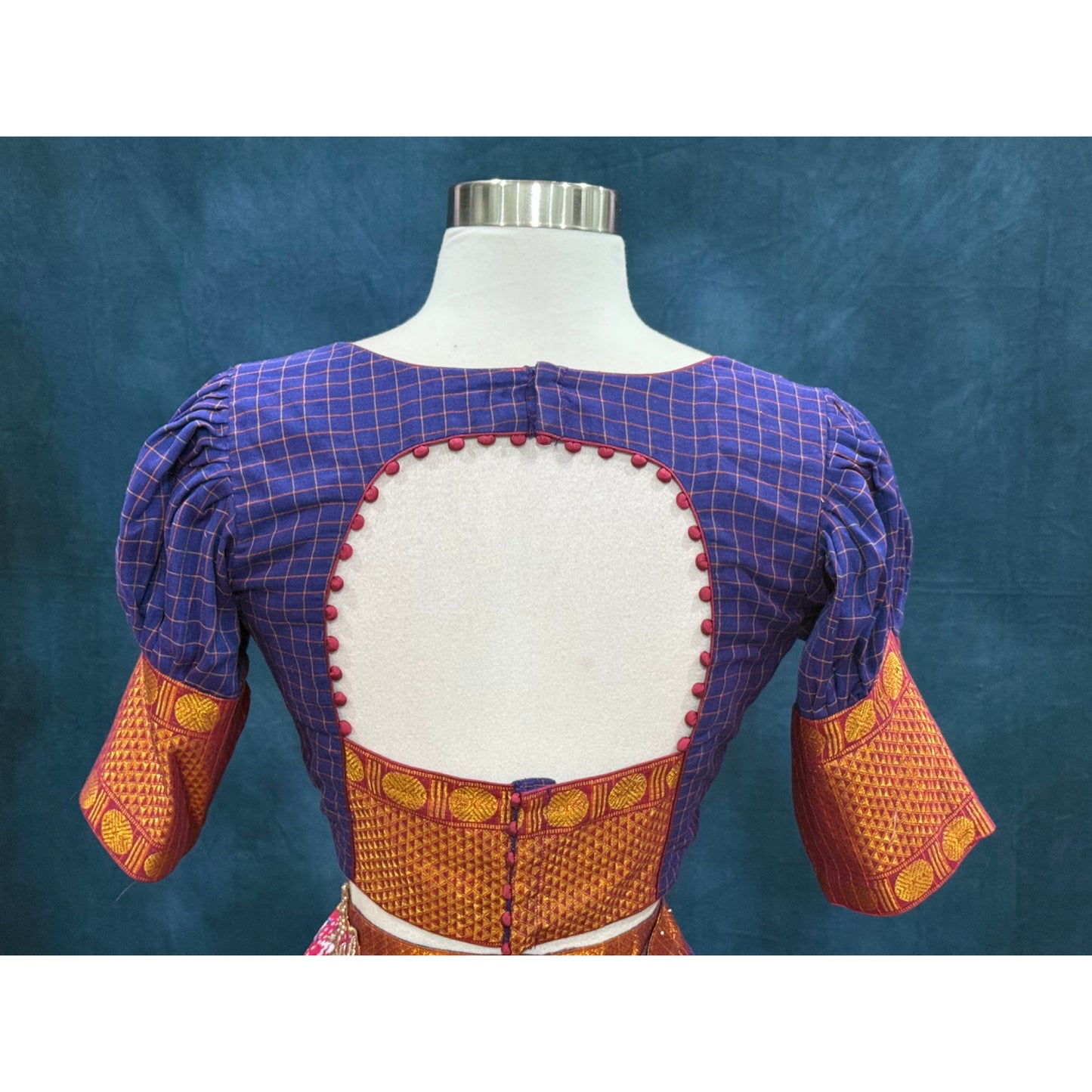 Traditional customized narayanpet cotton half saree , langa voni brinjal Color with zari border size  38 to 42